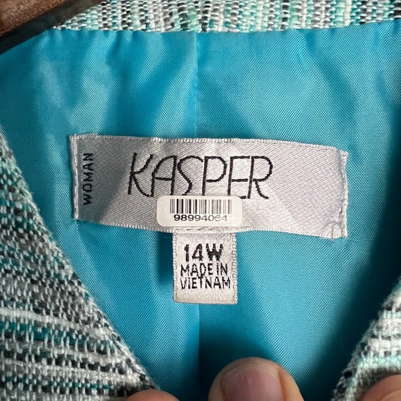 Kasper Woman Blazer 14W Blue White Acrylic Blend Career Jacket Coastal Grandma - Picture 2 of 12